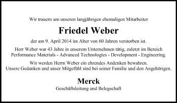 Traueranzeige von Friedel Weber von Echo-Zeitungen (Gesamtausgabe)