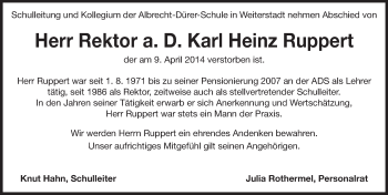 Traueranzeige von Karl Heinz Ruppert von Echo-Zeitungen (Gesamtausgabe)