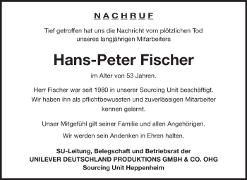 Traueranzeige von Hans-Peter Fischer von Starkenburger Echo