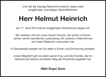 Traueranzeige von Helmut Heinrich von Echo-Zeitungen (Gesamtausgabe)