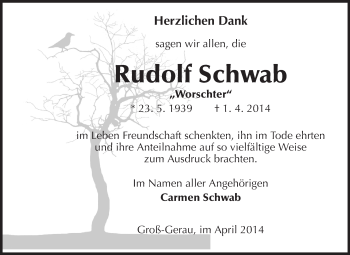 Traueranzeige von Rudolf Schwab von Rüsselsheimer Echo, Groß-Gerauer-Echo, Ried Echo