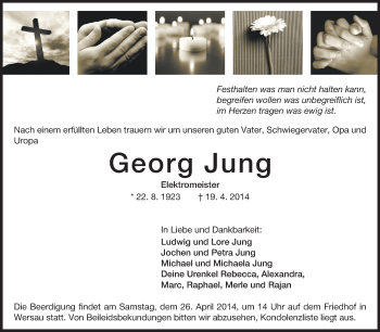 Traueranzeige von Georg Jung von Echo-Zeitungen (Gesamtausgabe)