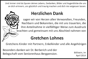 Traueranzeige von Gretchen Lohnes von Odenwälder Echo