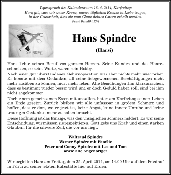 Traueranzeige von Hans  Spindre von Starkenburger Echo