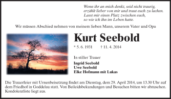 Traueranzeige von Kurt Seebold von Rüsselsheimer Echo, Groß-Gerauer-Echo, Ried Echo