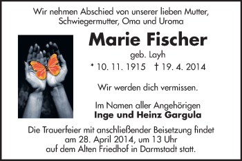 Traueranzeige von Marie Fischer von Echo-Zeitungen (Gesamtausgabe)