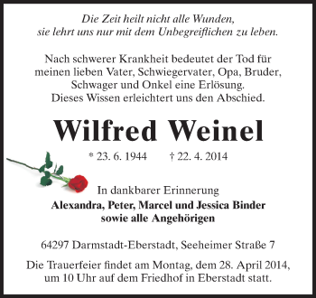 Traueranzeige von Wilfred Weinel von Echo-Zeitungen (Gesamtausgabe)