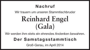 Traueranzeige von Reinhard Engel von Rüsselsheimer Echo, Groß-Gerauer-Echo, Ried Echo