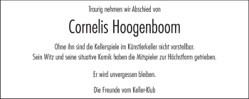 Traueranzeige von Cornelis Hoogenboom von Echo-Zeitungen (Gesamtausgabe)