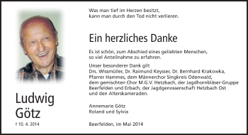 Traueranzeige von Ludwig Götz von Odenwälder Echo