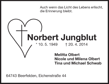 Traueranzeige von Norbert Jungblut von Echo-Zeitungen (Gesamtausgabe)