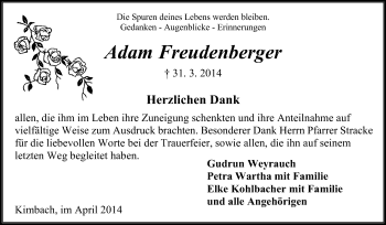 Traueranzeige von Adam Freudenberger von Odenwälder Echo