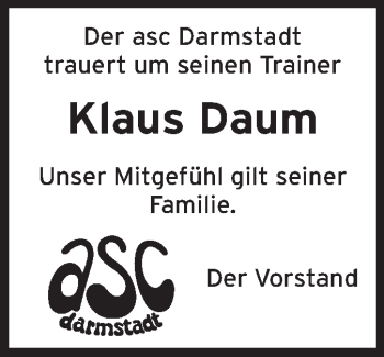 Traueranzeige von Klaus Daum von Echo-Zeitungen (Gesamtausgabe)