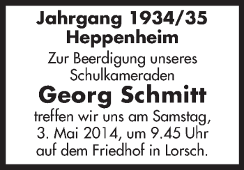 Traueranzeige von Georg Schmitt von Starkenburger Echo