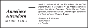 Traueranzeige von Anneliese Attendorn von Rüsselsheimer Echo, Groß-Gerauer-Echo, Ried Echo