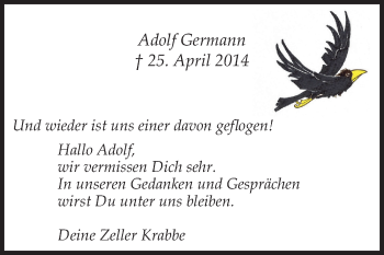 Traueranzeige von Adolf Germann von Odenwälder Echo