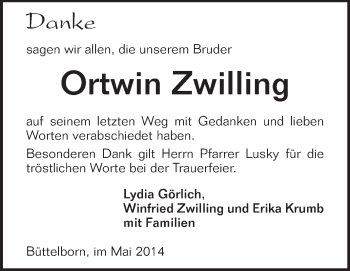 Traueranzeige von Ortwin Zwilling von Rüsselsheimer Echo, Groß-Gerauer-Echo, Ried Echo