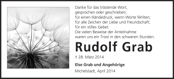 Traueranzeige von Rudolf Grab von Odenwälder Echo