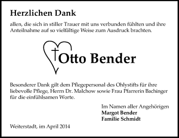 Traueranzeige von Otto Bender von Echo-Zeitungen (Gesamtausgabe)