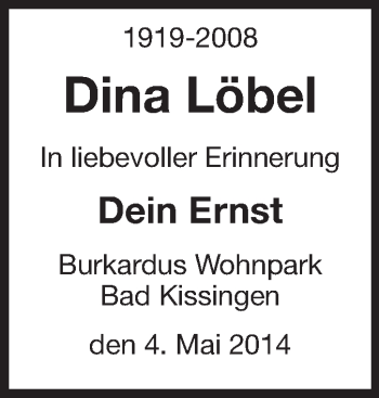 Traueranzeige von Dina Löbel von Rüsselsheimer Echo, Groß-Gerauer-Echo, Ried Echo