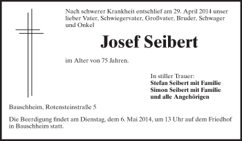 Traueranzeige von Josef Seibert von Rüsselsheimer Echo, Groß-Gerauer-Echo, Ried Echo