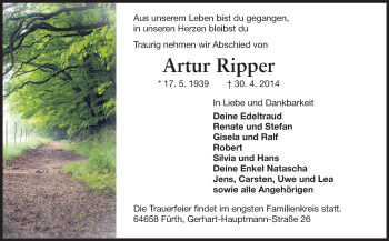 Traueranzeige von Artur Ripper von Starkenburger Echo