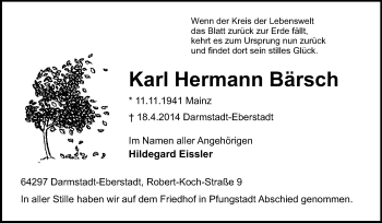 Traueranzeige von Karl Hermann Bärsch von Echo-Zeitungen (Gesamtausgabe)