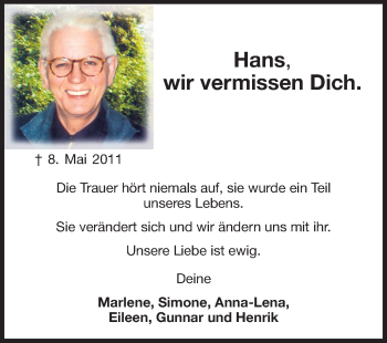 Traueranzeige von Hans  von Rüsselsheimer Echo, Groß-Gerauer-Echo, Ried Echo