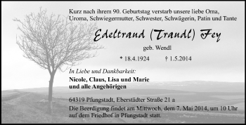 Traueranzeige von Edeltraud Fey von Echo-Zeitungen (Gesamtausgabe)