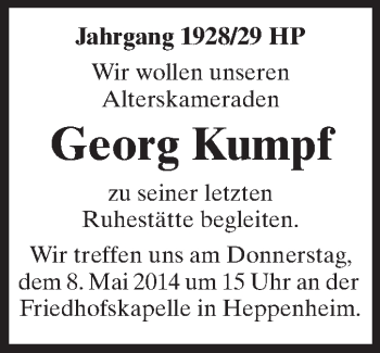 Traueranzeige von Georg Kumpf von Starkenburger Echo