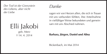 Traueranzeige von Elli Jakob von Echo-Zeitungen (Gesamtausgabe)