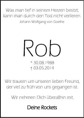 Traueranzeige von Rob  von Echo-Zeitungen (Gesamtausgabe)