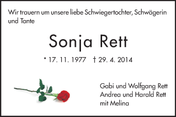 Traueranzeige von Sonja Rett von Echo-Zeitungen (Gesamtausgabe)