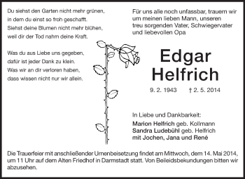 Traueranzeige von Edgar Helfrich von Echo-Zeitungen (Gesamtausgabe)