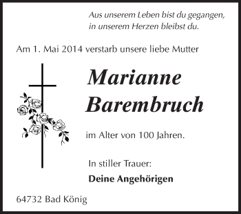 Traueranzeige von Marianne Barembruch von Odenwälder Echo