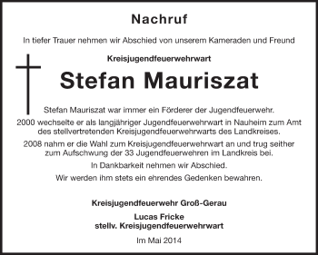 Traueranzeige von Stefan Mauriszat von Rüsselsheimer Echo, Groß-Gerauer-Echo, Ried Echo
