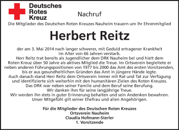 Traueranzeige von Herbert Reitz von Rüsselsheimer Echo, Groß-Gerauer-Echo, Ried Echo