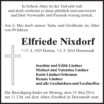 Traueranzeige von Elfriede Nixdorf von Echo-Zeitungen (Gesamtausgabe)