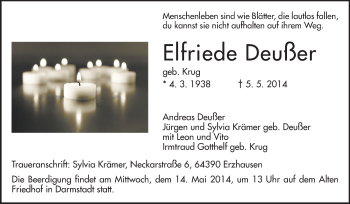 Traueranzeige von Elfriede Deußer von Echo-Zeitungen (Gesamtausgabe)