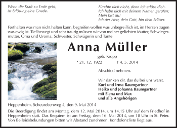 Traueranzeige von Anna Müller von Starkenburger Echo