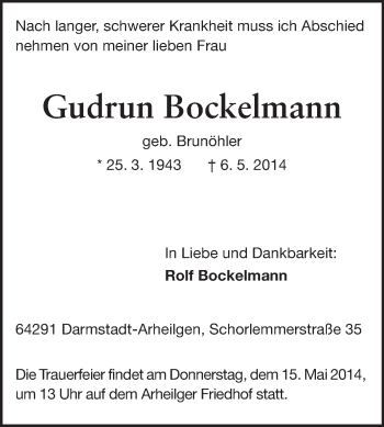 Traueranzeige von Gudrun Bockelmann von Echo-Zeitungen (Gesamtausgabe)