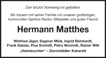 Traueranzeige von Hermann Matthes von Echo-Zeitungen (Gesamtausgabe)