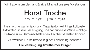 Traueranzeige von Horst Troche von Echo-Zeitungen (Gesamtausgabe)
