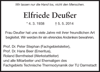 Traueranzeige von Elfriede Deußer von Echo-Zeitungen (Gesamtausgabe)