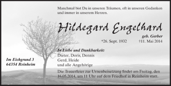 Traueranzeige von Hildegard Engelhard von Echo-Zeitungen (Gesamtausgabe)