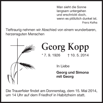 Traueranzeige von Georg Kopp von Echo-Zeitungen (Gesamtausgabe)