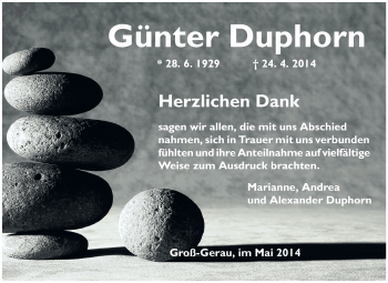 Traueranzeige von Günter Duphorn von Rüsselsheimer Echo, Groß-Gerauer-Echo, Ried Echo