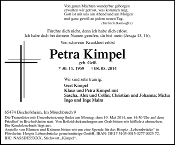 Traueranzeige von Petra Kimpel von Rüsselsheimer Echo, Groß-Gerauer-Echo, Ried Echo
