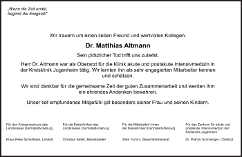 Traueranzeige von Matthias Altmann von Echo-Zeitungen (Gesamtausgabe)