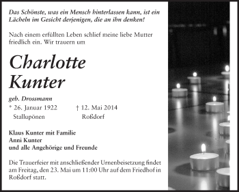 Traueranzeige von Charlotte Kunter von Echo-Zeitungen (Gesamtausgabe)